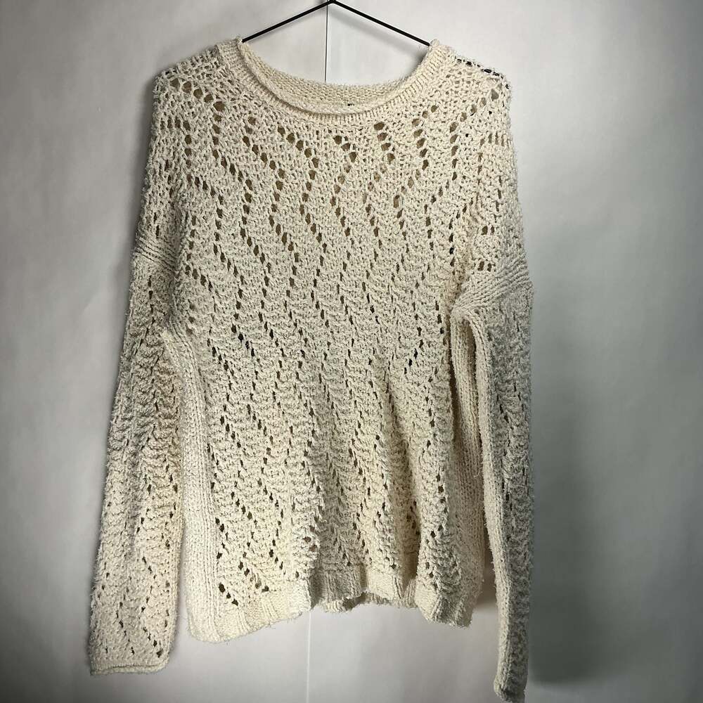 Anthropologie Akemi + Kin Cream Pointelle Open Knit Oversized Sweater